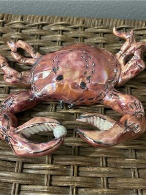 Heather Goldminc-Blue Sky  Pink Iridescent Crab Holding Pearl Wall Hanging 2000